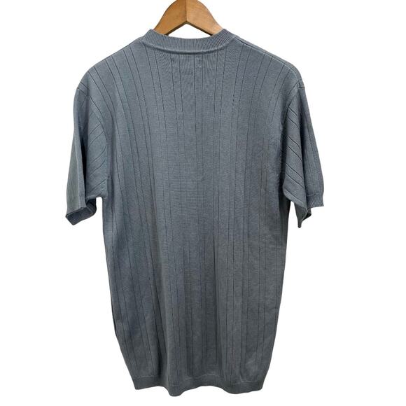 Vintage 1990s Pavo Men's Gray Ribbed Knit Fitted Crewneck T-Shirt Large - Picture 4 of 8